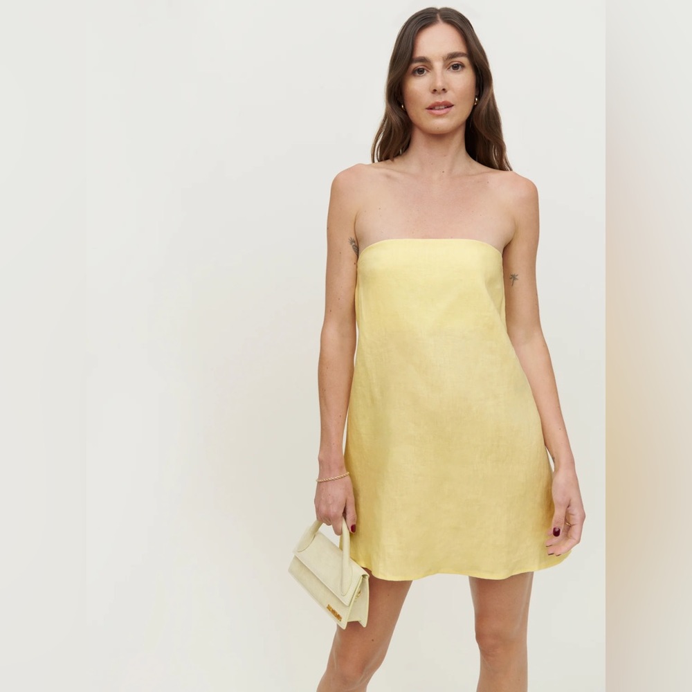 Reformation Strapless Yellow Dress